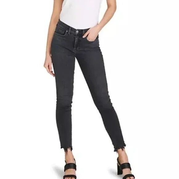 VERONICA BEARD Denim - Veronica Beard Emma Mid-rise Skinny Jeans Washed Onyx Black Raw Hem stretch 29